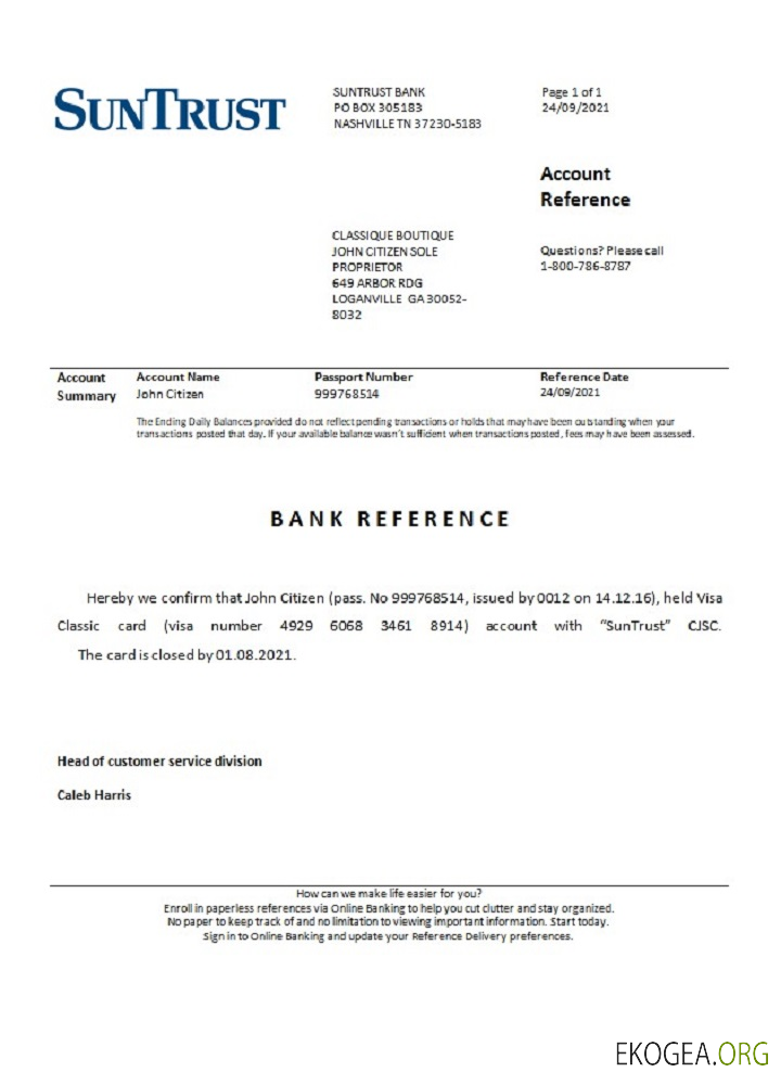Référence USA , Suntrust , closure